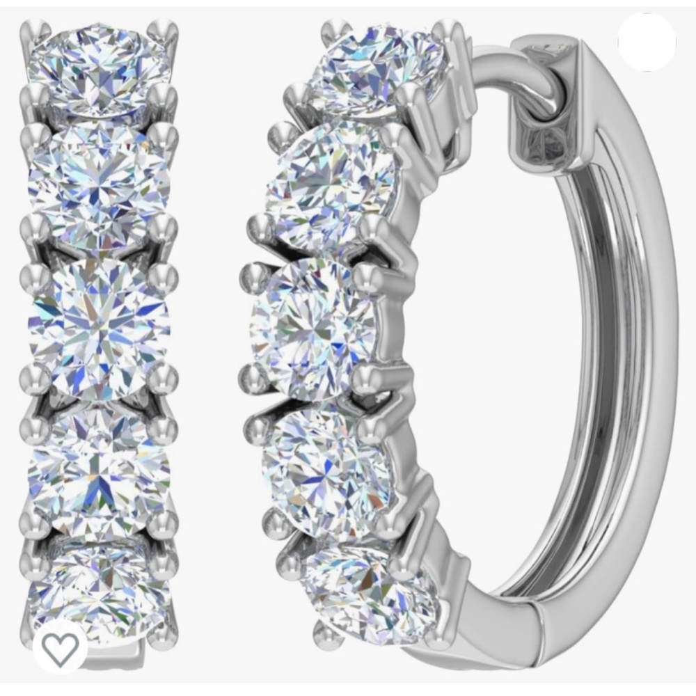 2.0 Carats 14K White Gold Round White Diamonds Ladies Huggies Hoop Earrings